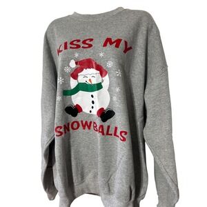 Gildan Gray Snowman Kiss My Snowballs Ugly Christmas Sweatshirt XL